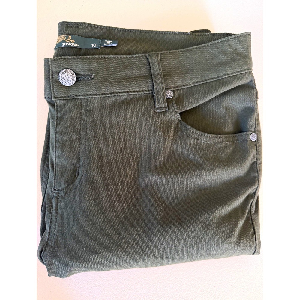 prAna Women's Green Solid Pants 34x30 Flat Front Pockets Button Zip Size 10